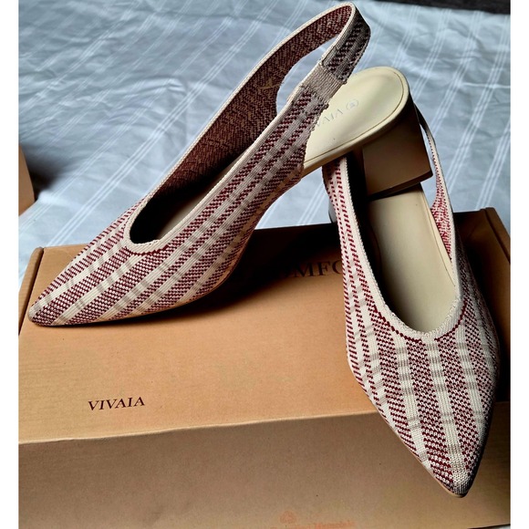 Vivaia Pointed Toe Slingback Knit Block Heel Pumps Striped Pattern Size 9 EUR 40 - Picture 13 of 14